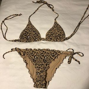 Hollister Smocked Leopard Triangle Side Tie Bikini